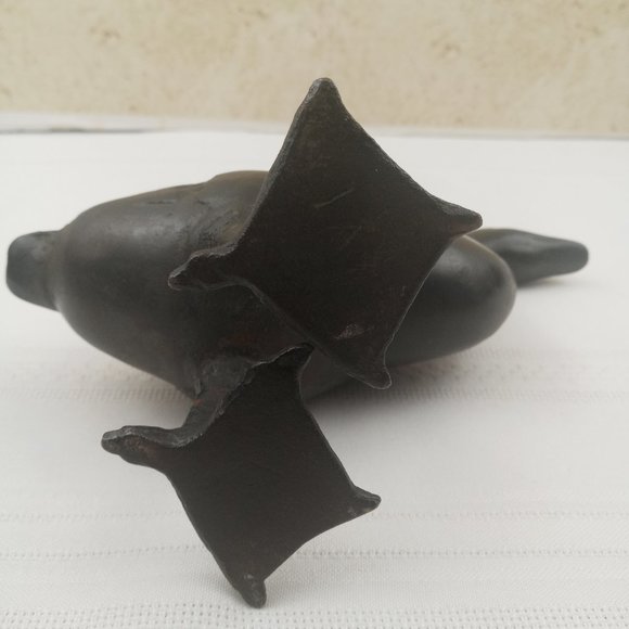 Antique Cast Iron Goose Garden Statue Heavy Etched Details 6.25" - Picture 4 of 6